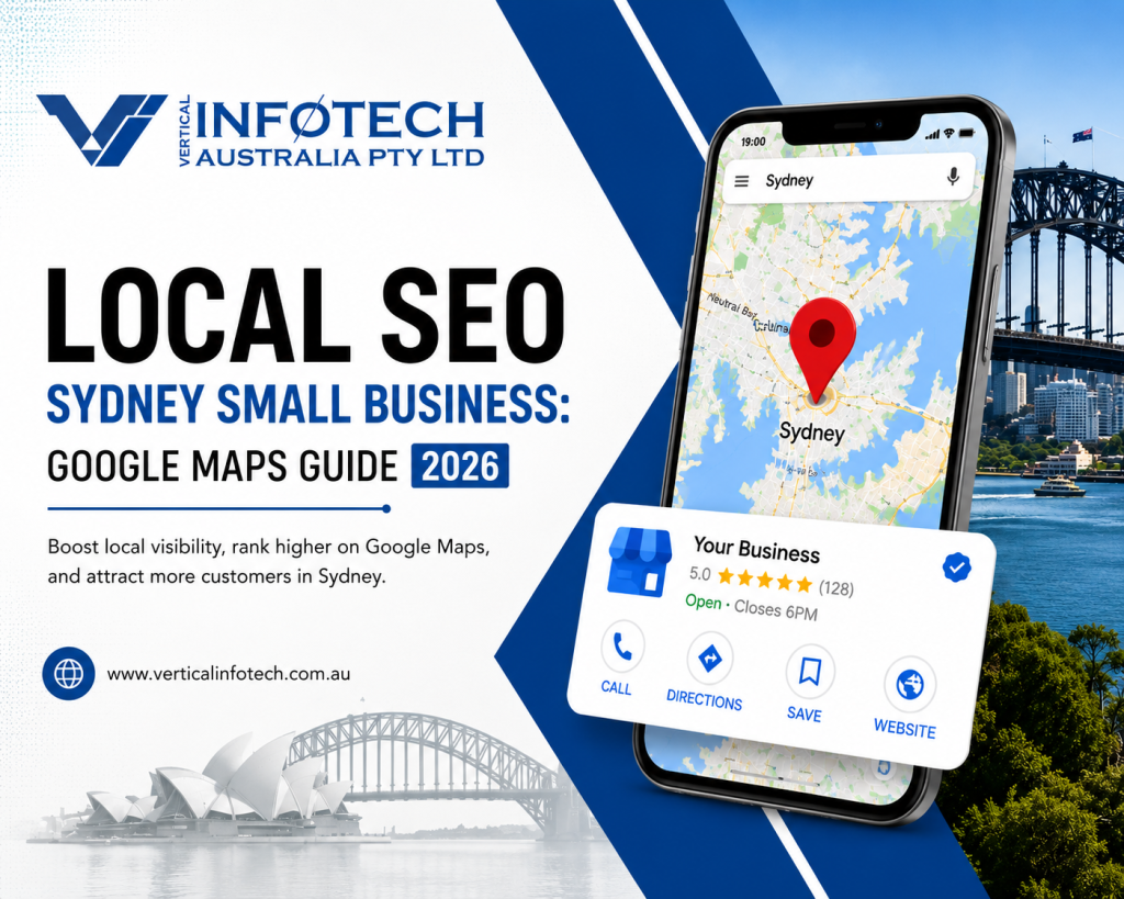 Sydney local SEO guide for small businesses showing Google Maps optimisation, business profile management, and local search ranking strategies.