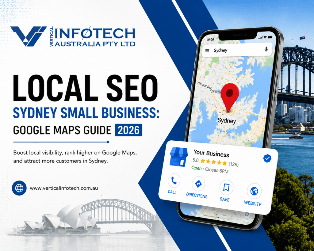 Sydney local SEO guide for small businesses showing Google Maps optimisation, business profile management, and local search ranking strategies.